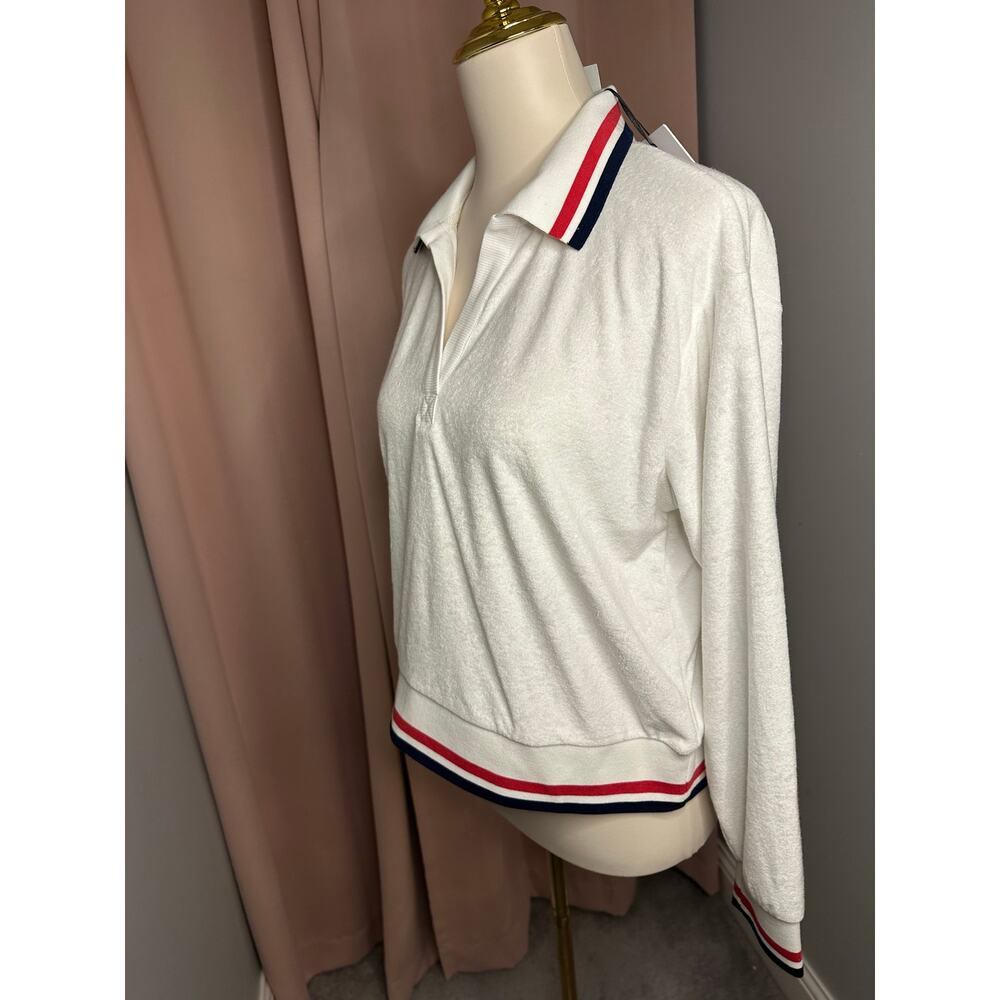 NWT Beach Riot Martina Cover Up Long Sleeve Polo Red White Blue Sz S - Picture 3 of 7